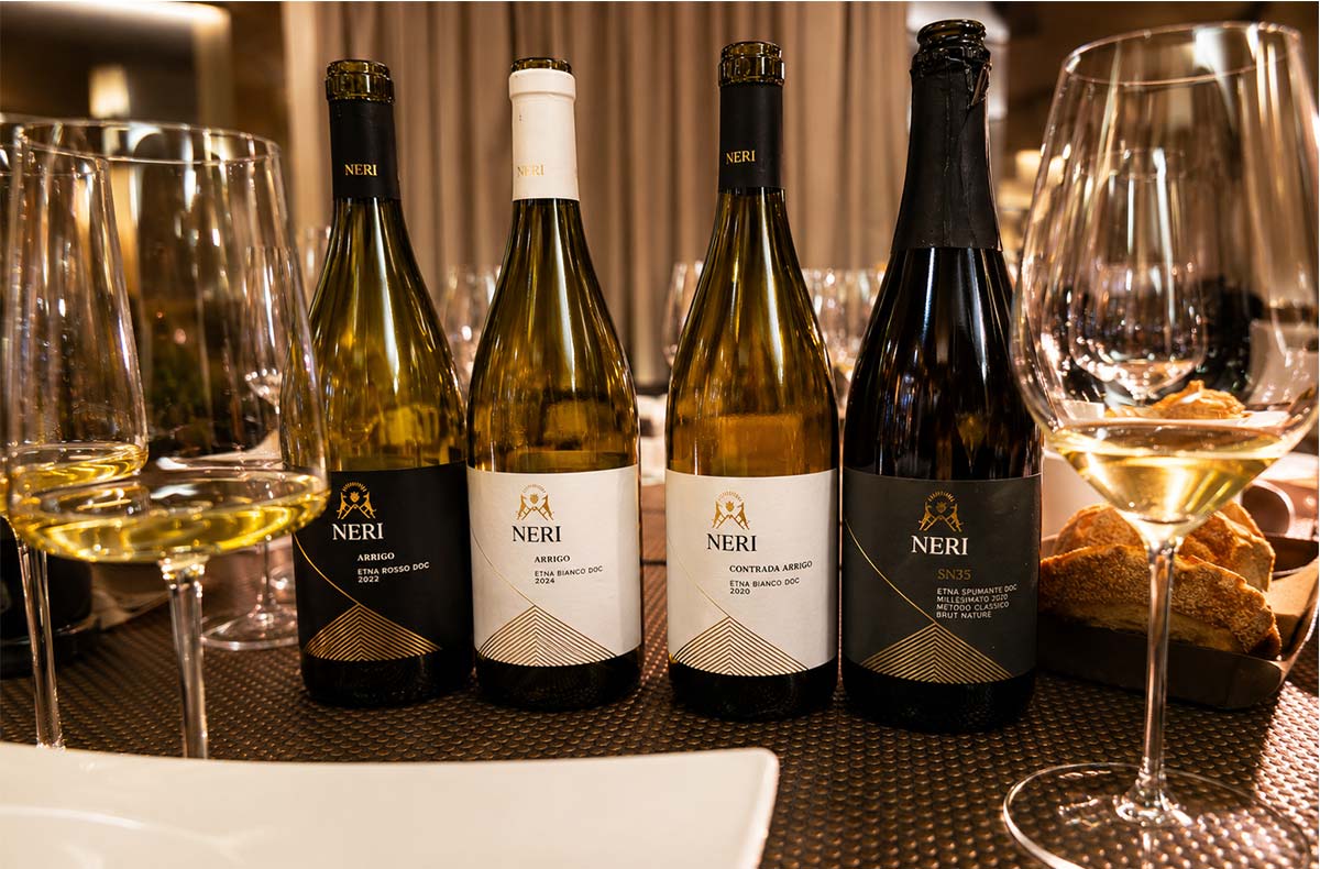 Selezione di vini della Famiglia Neri degustati durante la visita a Linguaglossa sull’Etna Nord